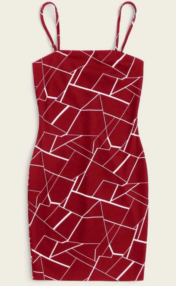 Geometric print burgundy dress